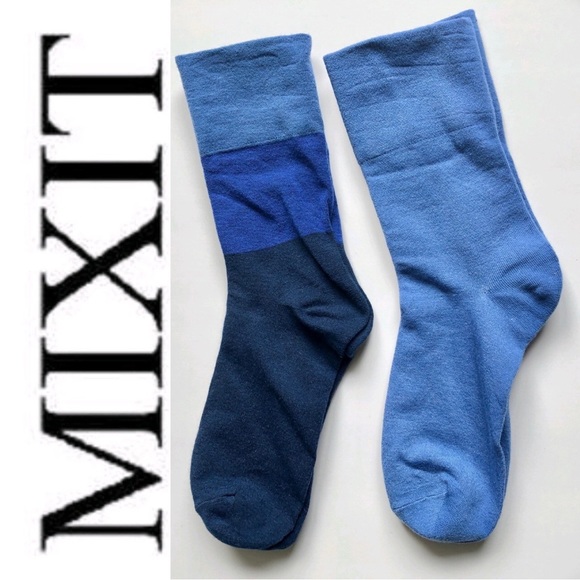 NEW MIXIT Crew Socks 2 PAIRS Blue Shoe Size 4-10 Women’s NWOT - Picture 2 of 14